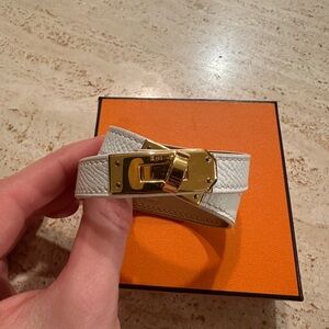 Hermes Gold Plated White Calfskin Kelly Double Tour Bracelet